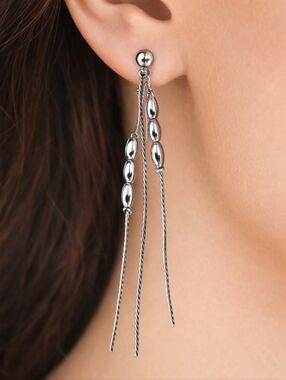 2/$30 Silver tone Beaded Fringed Drop Dangle Post Long Earrings, 5-inch Jewelry